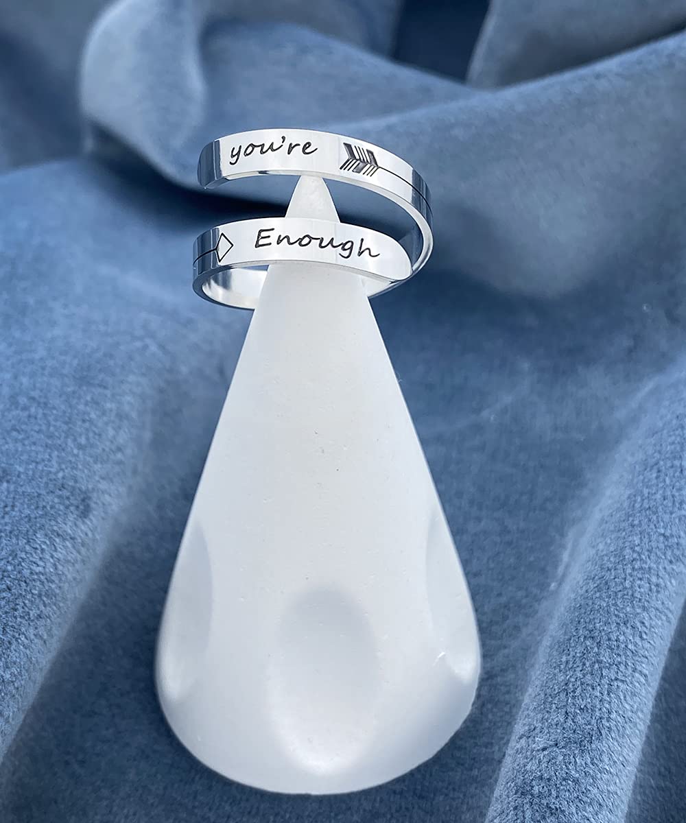 Vrycot You're Enough Adjustable Stainless Steel Silver Inspirational Opening Cute Hiphop Band