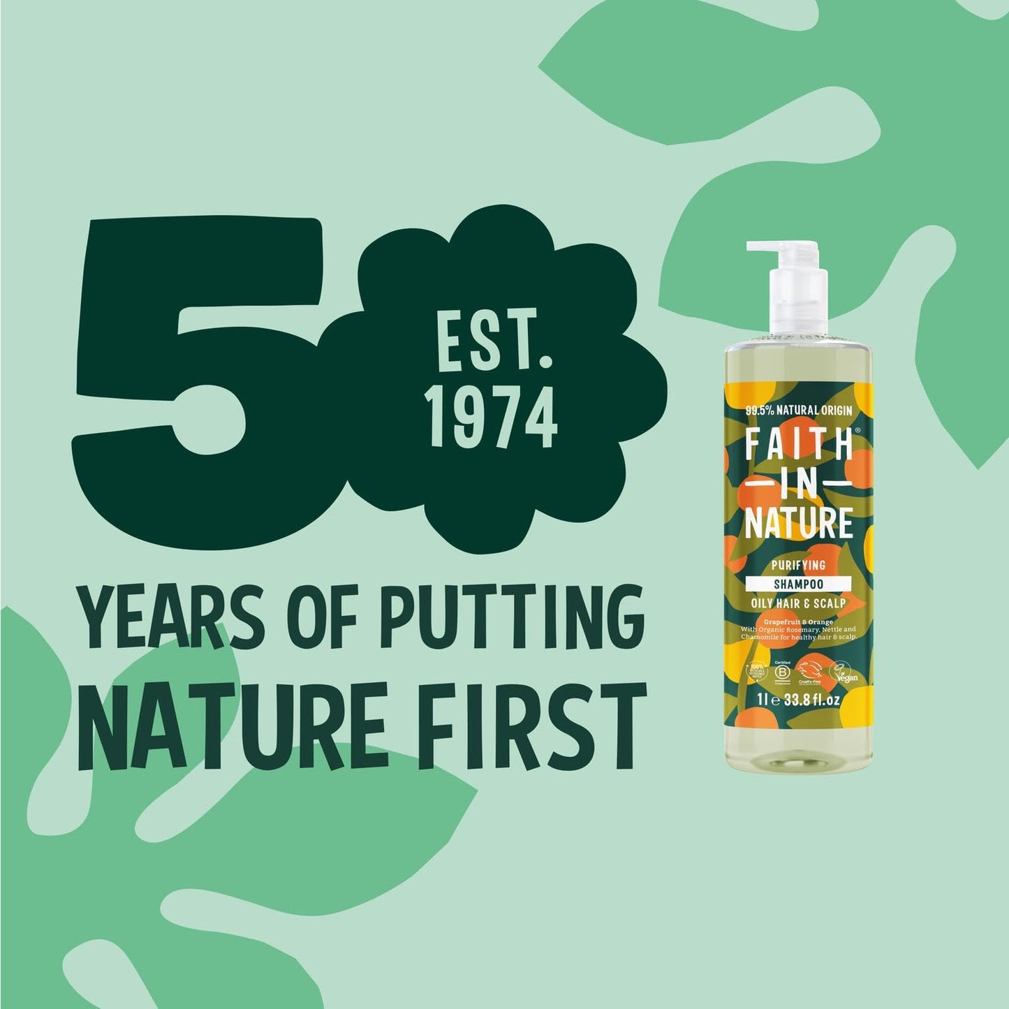 FAITH IN NATURE Natural Shampoo - Vegan & Cruelty Free, No SLS or Parabens - 33.8 fl oz Family Sized, Grapefruit & Orange