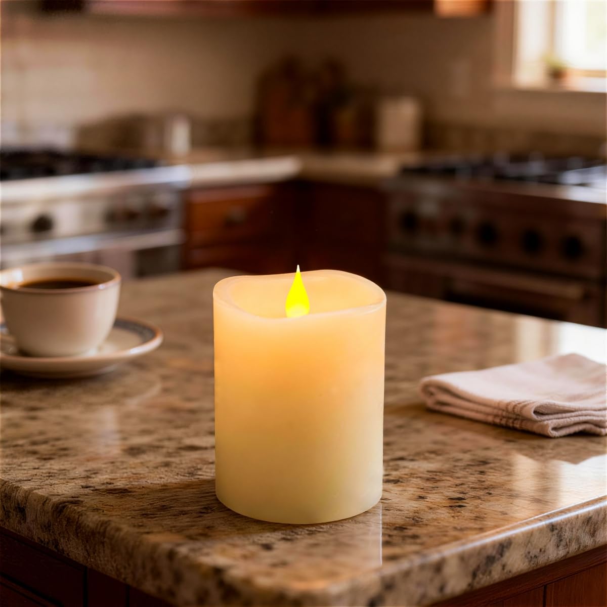 MISSTIME 3x4 Flickering Flameless Candles Set of 3,4 inch Real Wax LED 600 Hours Battery Candles with Timer Remote,Control for Wedding Party Indoor,Ivory