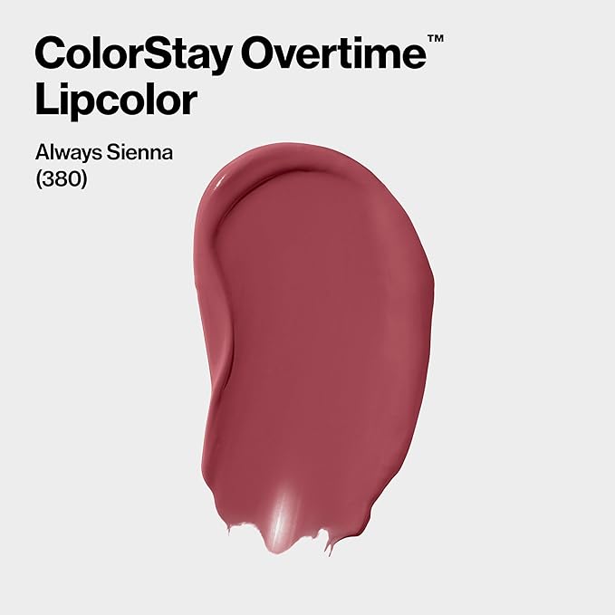 Revlon Liquid Lipstick with Clear Lip Gloss, ColorStay Overtime Lipcolor, Stocking Stuffer for Women, 380 Always Sienna, 0.07 fl oz