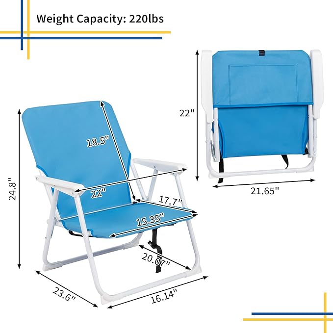 UDeuxff Folding Backpack Beach Chair,Portable Camping Chair with Storage Cup Holder & Adjustable Headrest,Backpack Lawn Chairs for Sunbathing,Camping (Blue)