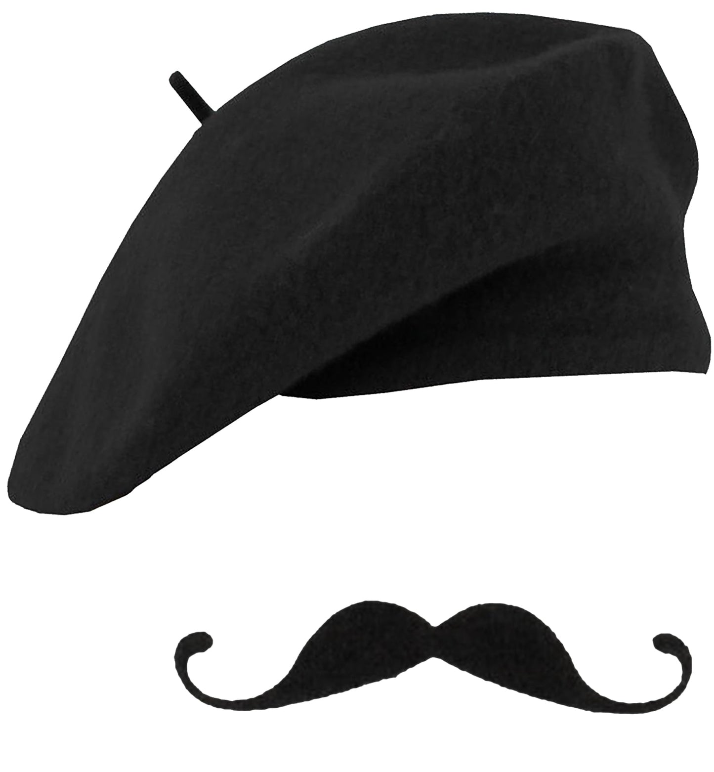 IZUS Adult French Beret Hat and Mustache Mime Artist Party Hats Birthday Fancy Costume Cosplay Caps Halloween (as1, alpha, one_size, Standard, Black 1pcs)