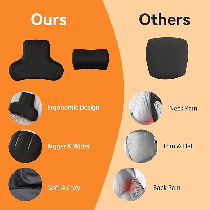 AAGJJ Car Neck & Lumbar Support Pillow Set for Toyota RAV4, Soft Memory Foam Headrest & Back Cushion, Ergonomic Comfortable Seat Support for Daily Driving and Long Trips Car Interior Accessories
