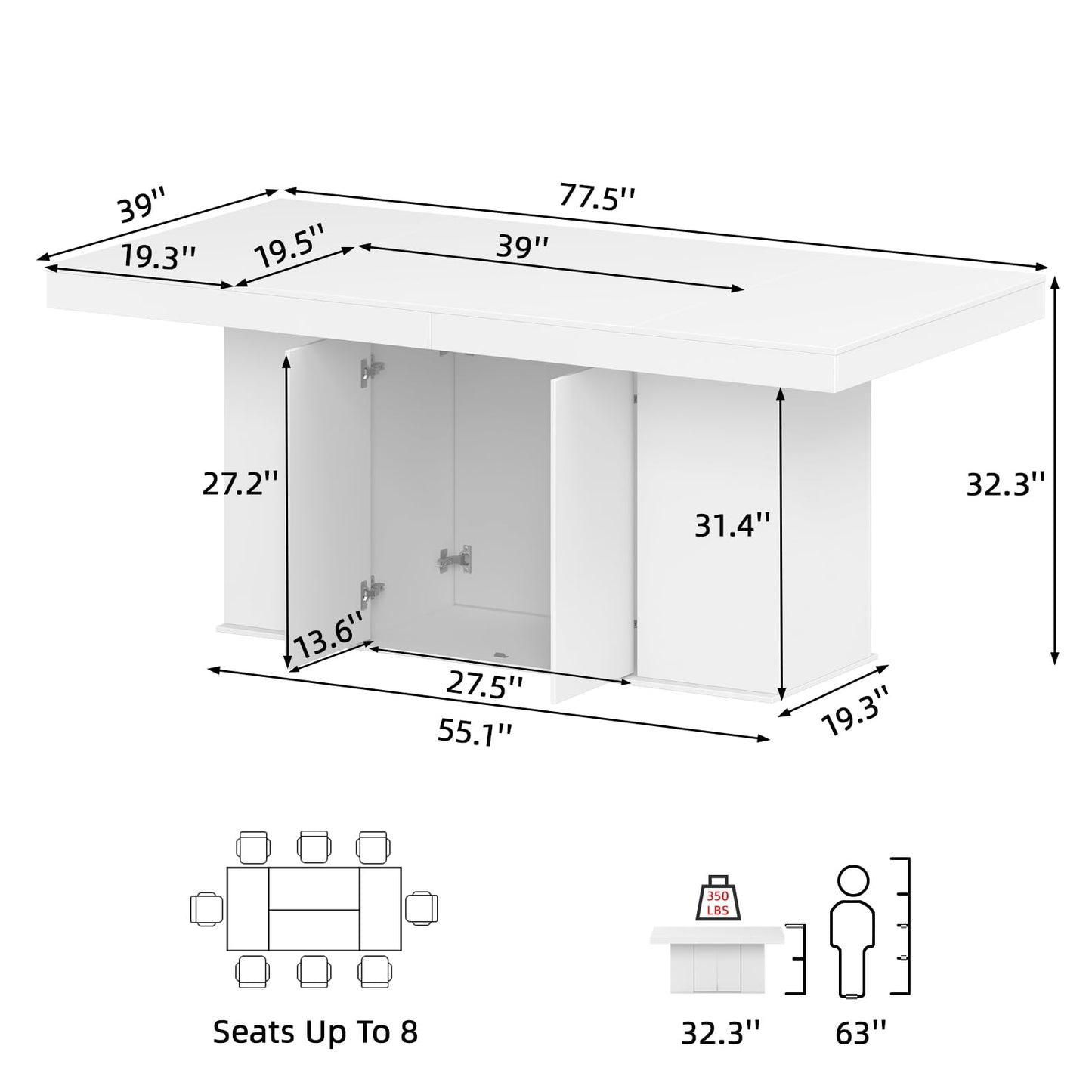 ZORPLIX Counter Height Dining Table for 6-8 People, 78" Large Dining Room Table with Storage Cabinet, Rectangular Kitchen Table for Kitchen, Dining Room, Living Room