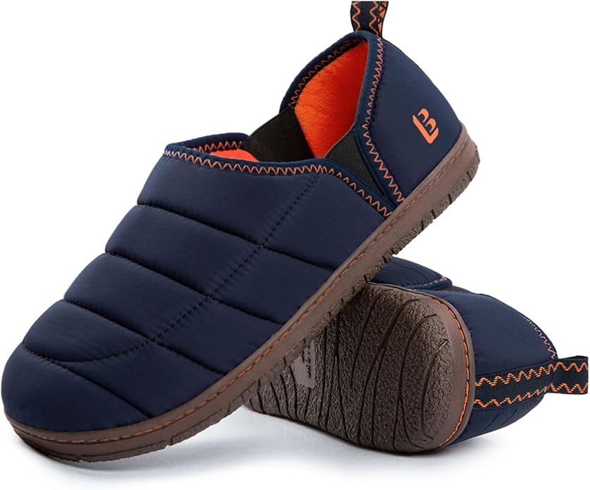 LongBay Men's Outdoor Slippers Two Tone Warm Memory Foam Slip On Indoor House Shoes bedroom Loafers