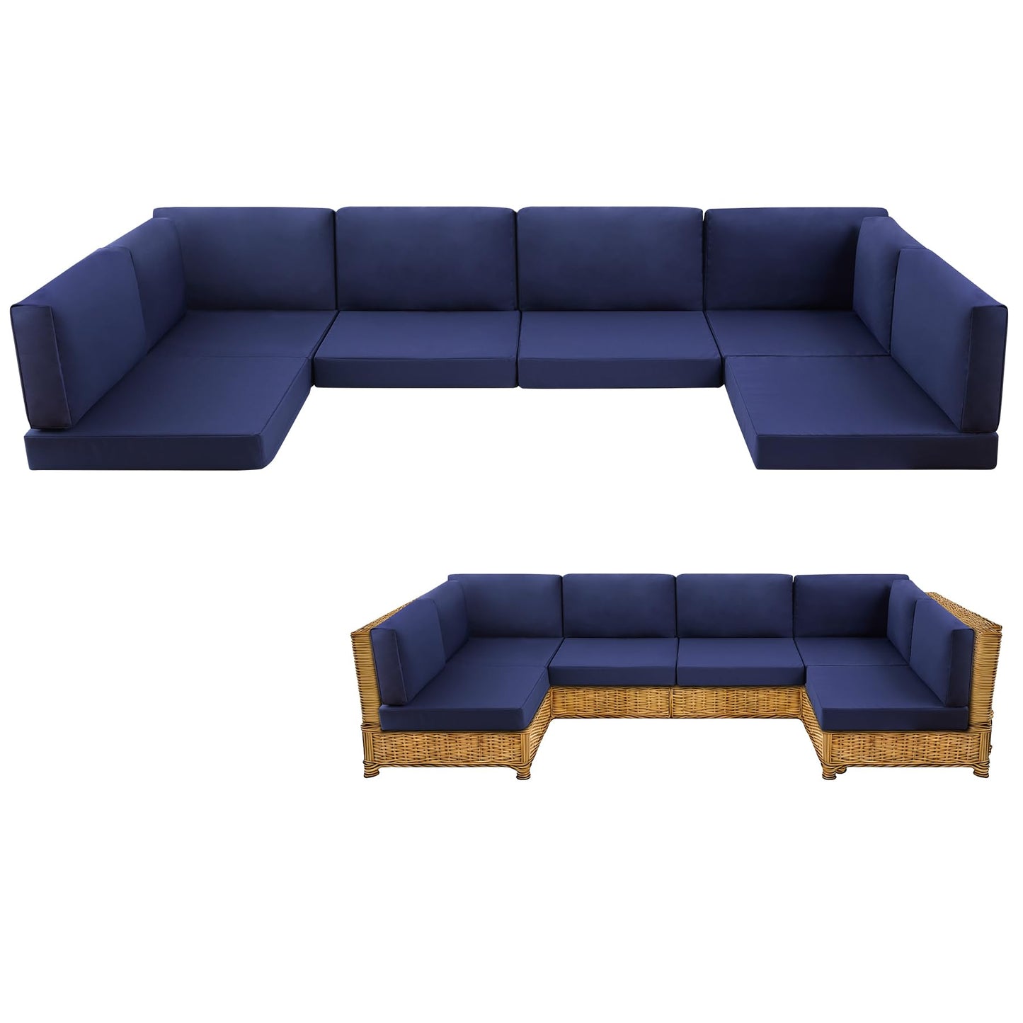 MuaMelop 14-Piece Patio Furniture Cushions Set, Replacement Outdoor Cushions for 6-Seat Patio Sectional, Waterproof & Fade Resistant Deep Seat Cushion for Outdoor Sofa, Navy Blue