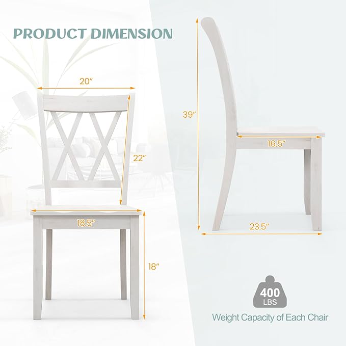 Giantex Wood Dining Chairs Set of 2 White, Armless Kitchen Chair w/Rubber Wood Frame, Cross Back, Contoured Seat, Farmhouse Wooden Side Chair, High Back Kitchen Chairs for Home Dining Room
