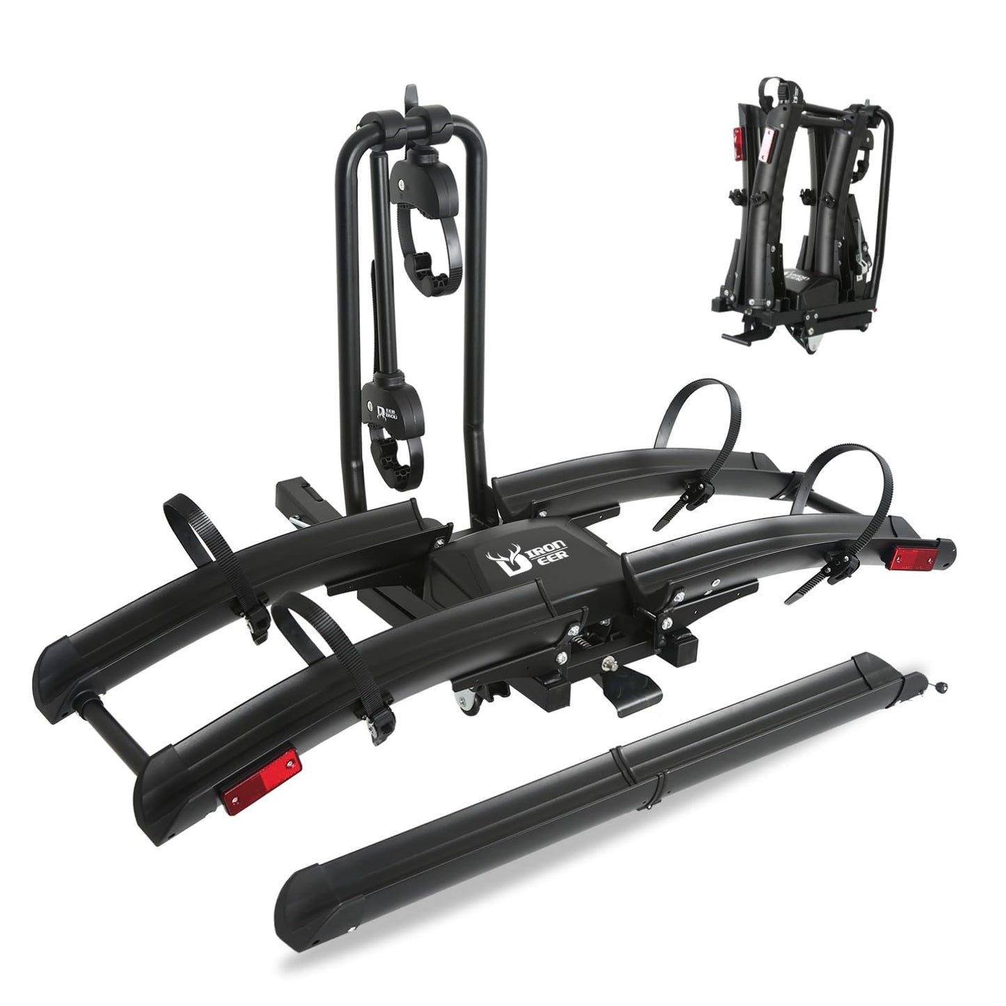 Iron Pro 200lbs EBike Rack with Ramp for 2 E-Bikes, Hitch Bike Rack for Cars SUVs Trucks, Foldable Tilting Bike Rack Platform for Tow Hitch with 2" Receiver, E-Bike Carrier Fits up to 5" Fat Tire