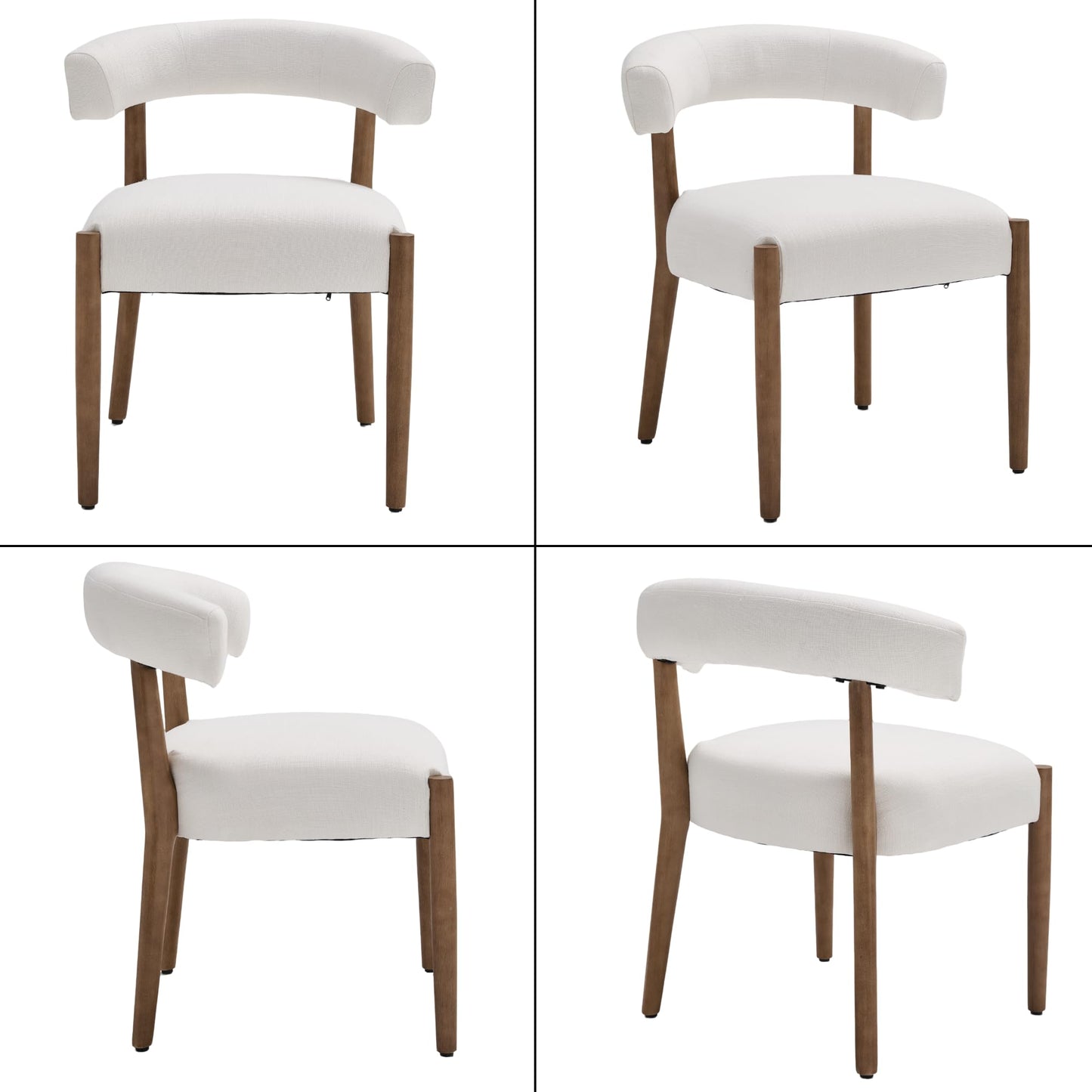 Janoray Dining Chairs Set of 2,Mid Century Modern Living Room Chairs with Unique Curved Open Back Comfy Upholstered Side Chair for Kitchen/Restaurant/Reception,Linen Beige