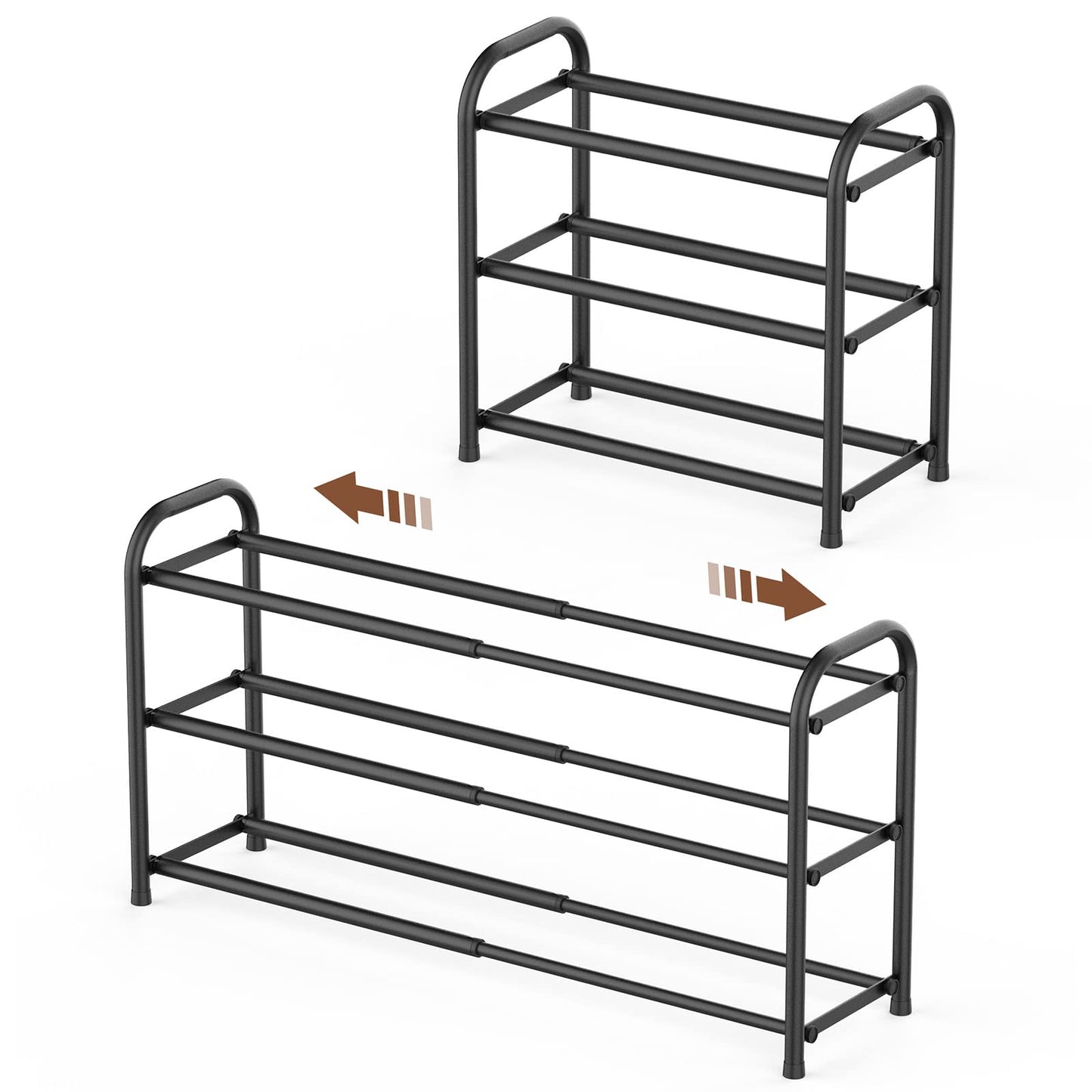 Gonfoam 3-Tier Expandable Shoe Rack,Adjustable Shoe Shelf Storage Organizer Heavy Duty Metal Free Standing Shoe Rack for Entryway Closet Doorway (Black)