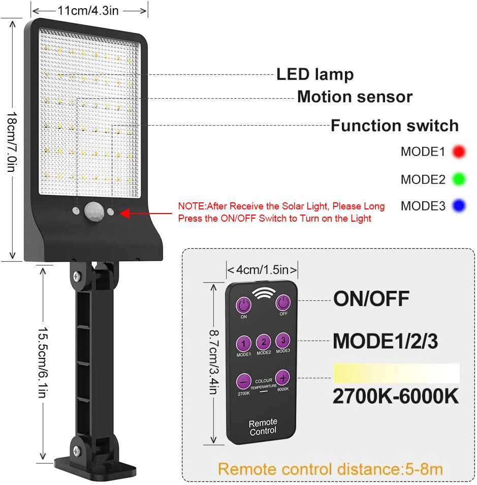 highydroLED Solar Lights Outdoor with Remote and Color Temperature Adjustment 2700K to 6000K, 48LED Solar Motion Sensor Light with 3 Modes,Waterproof IP65 Night Light for Garden Garage [Pack of 2]