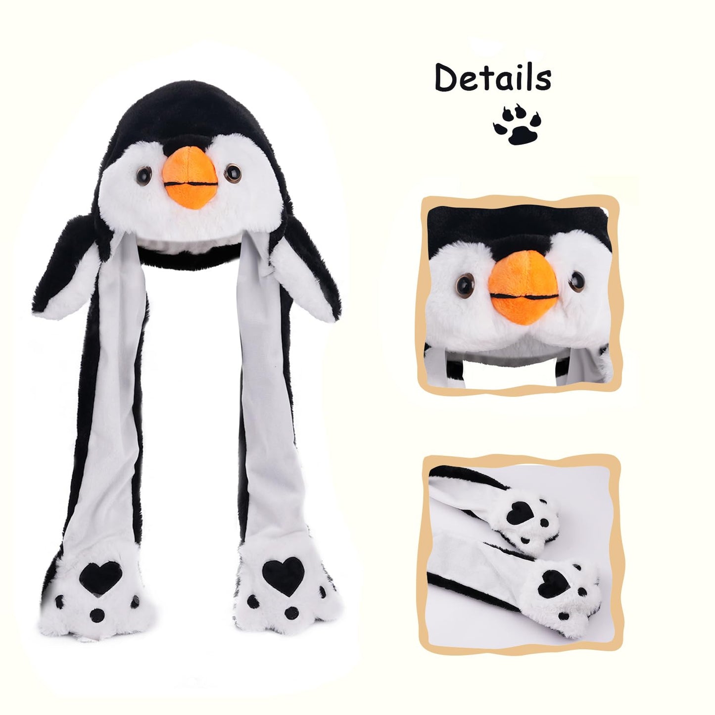 Arcimatto Animal Hat Plush Penguin Dress Up Cosplay Party Christmas Holiday Cute Cap for Kids Adults (Black Penguin)