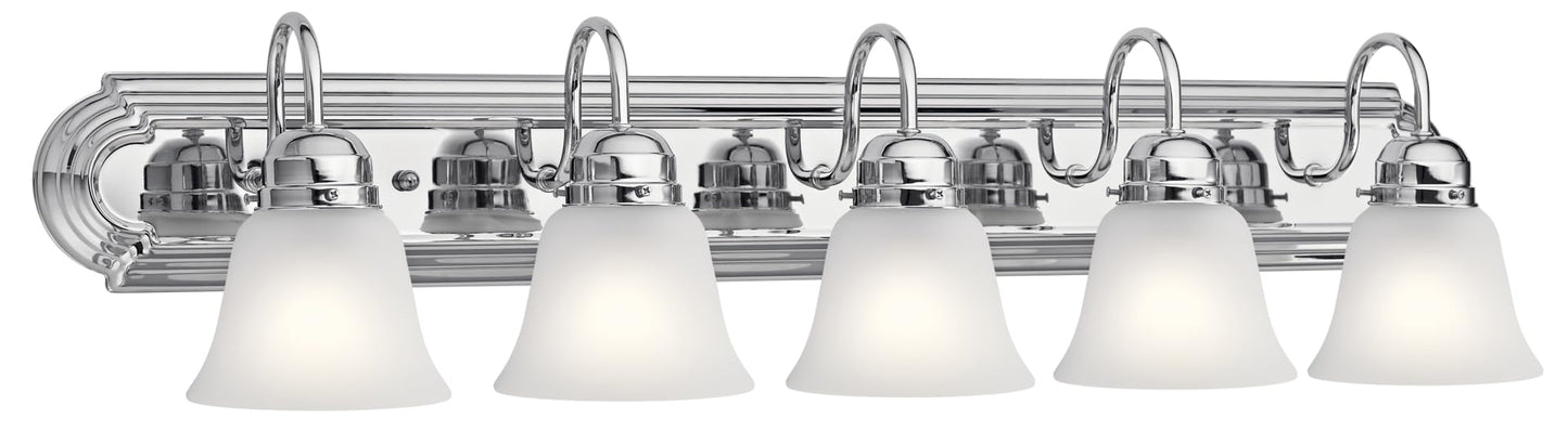 Kichler 36" Bathroom Vanity Light with Satin Etched Glass, 5-Light Traditional Design in Tannery Bronze, (36"x8"x8"), 5339CHS