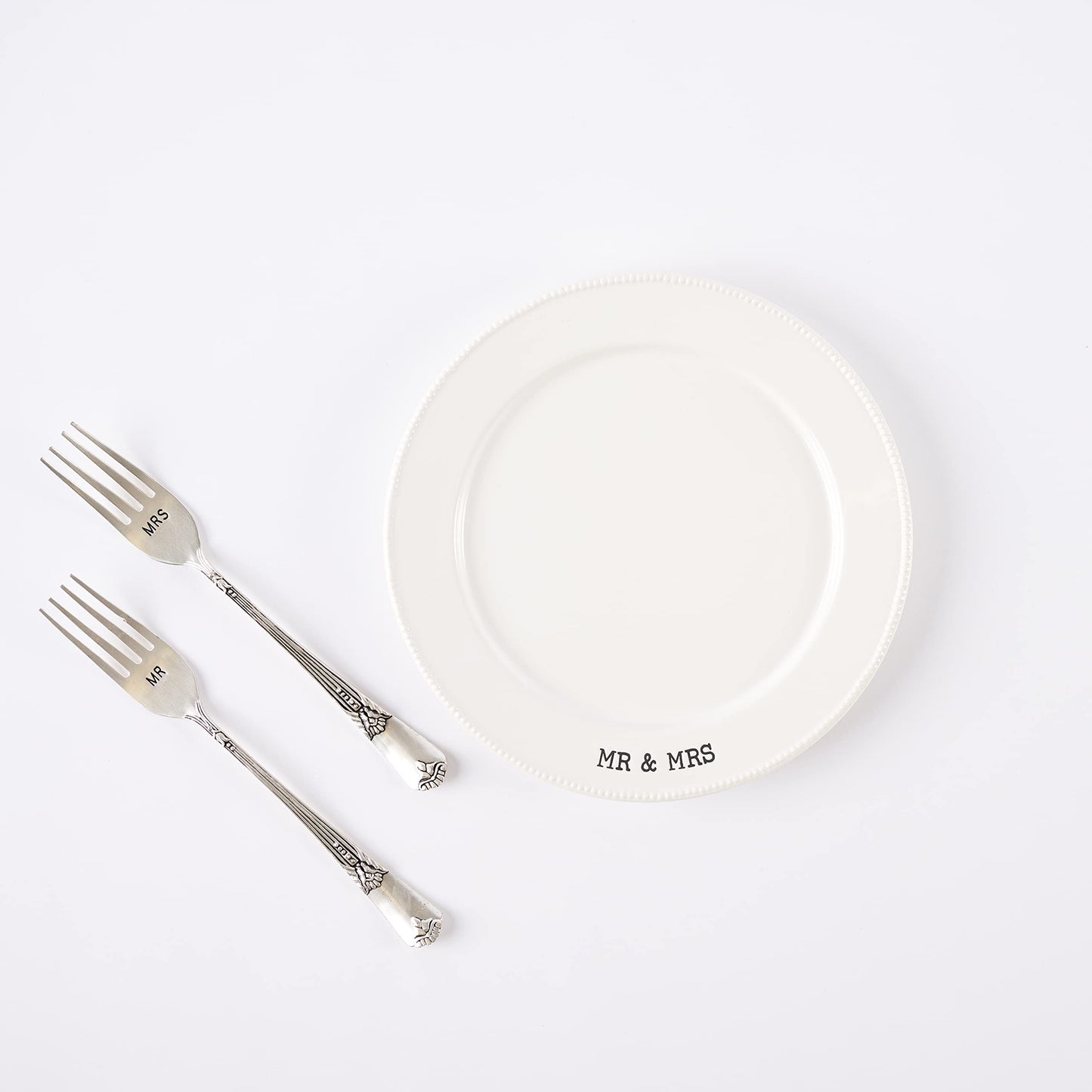 Mud Pie Mr. & Mrs. Plate & Fork Set, White (4235006)