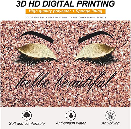 Hello Beautiful Makeup Bag for Purse Eyelash Pink Cosmetic Bags for Women Inspirational Gift Small Funny Cosmetics Glitter...