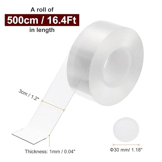 PATIKIL Double Sided Tape Heavy Duty, Transparent Nano Adhesive Mounting Tape for Picture Hanging Walls Decor, 1 Roll 5mx30mmx1mm Strip & 50 Pcs 8mmx1mm Circle