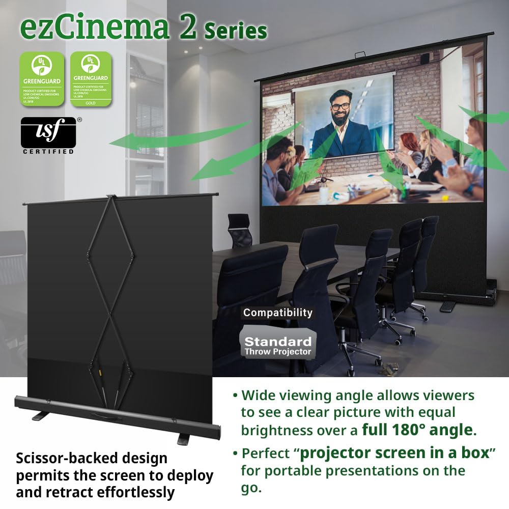 Elite Screens ezCinema 2 Projector Screen, Aluminum, Black | 84-inch 16:9, Manual Floor Pull Up Scissor Backed Portable Home Office Classroom Front Projection + Carrying Bag |2-Year Warranty, F84XWH2