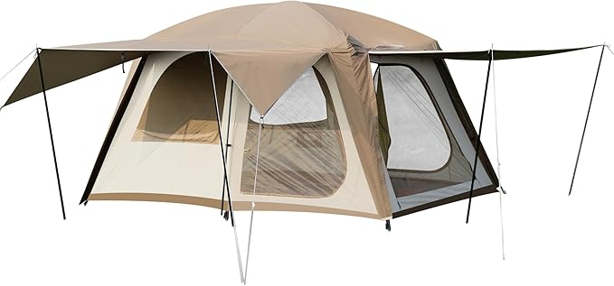 Vidalido 4-6 Person Camping Tent with 3 Door 2 Room Large Family Cabin Tents, Double Layer Waterproof Portable Glamping Te...