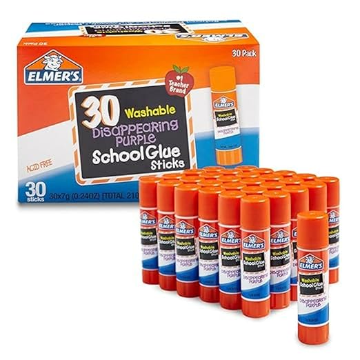 Elmer's Disappearing Purple School Glue Sticks, Washable, 7 Grams, 30 Count - Poster, Vision Board, Back to School, Bulk P...