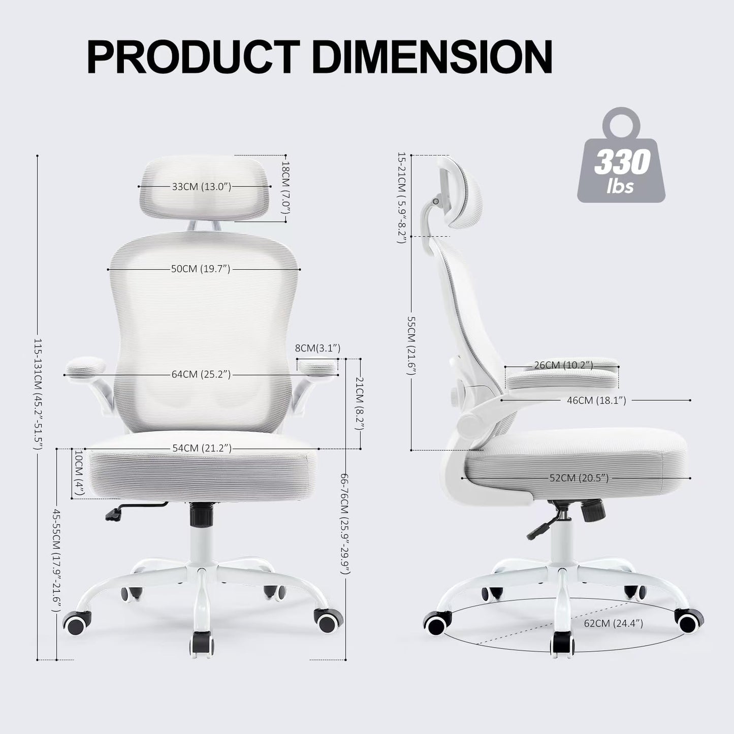 TUKAKA Ergonomic Office Chair,Ultra Thick Office Desk Chair with Adjustable Lumbar Support and Headrest,Spring Cushion,Rocking Function,Flip-up arms,Mesh Computer Chair for Home Office,Grey