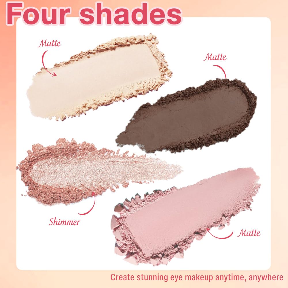 4Colors Eyeshadow Makeup Palette,Rose Gold Brown Natural Neutral Powde Eye Shadow Palette for Older Women,Long Lasting Naturing-