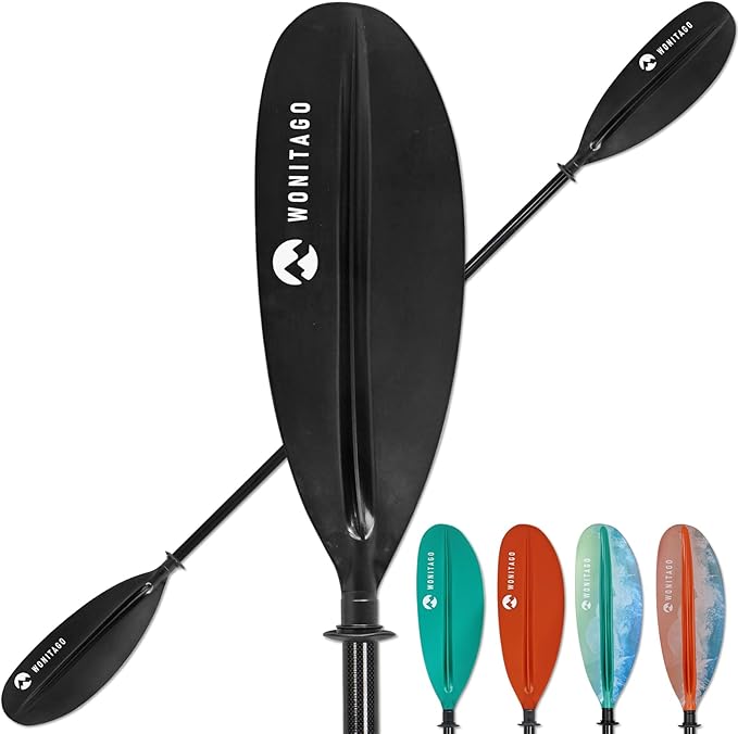 WONITAGO Kayak Paddle Premium Carbon Fiber Paddle with Reinforced PP + Fiberglass Blade, Floating Adjustable Kayaking Oar...
