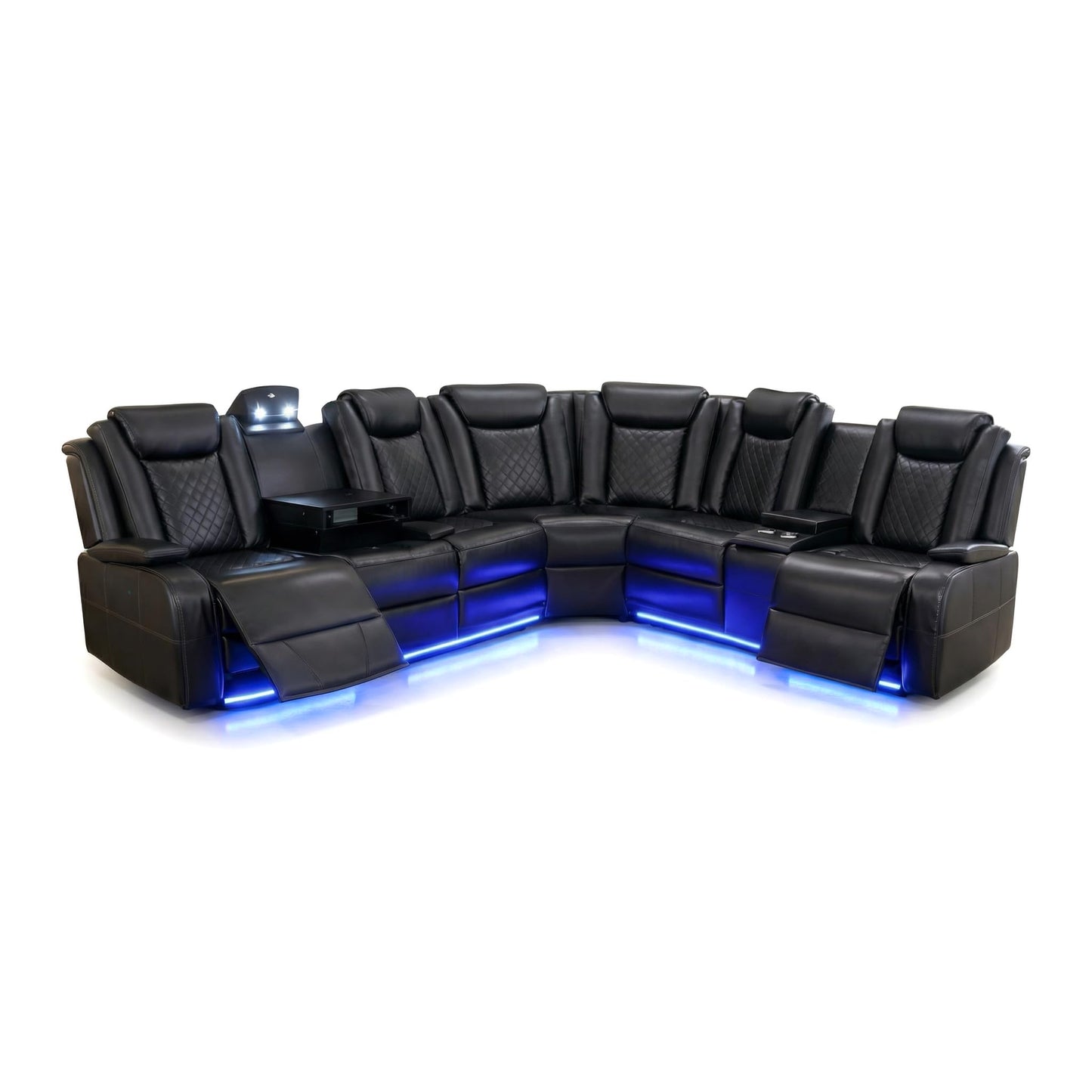 FUOROLA Power Recliner Living Room Set with LED, Breathing Leather Reclining Sectional Sofa Couches for Home Theater with Cup Holder, Storage Consloe, USB Charge