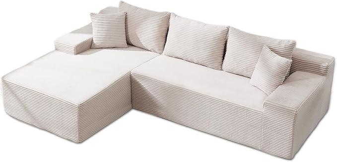 105’’ L-Shape Modular Sectional Sofa with Chaise, Convertible Cloud Couch, Corduroy Fabric & High-Density Memory Foam, No Assembly Required for Living Room (Beige, Left Facing Chaise)