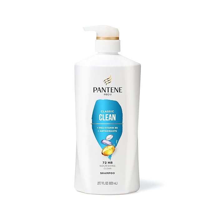 Pantene Shampoo, Classic Clean - Pro-V Nutrients for Dry, Color-Treated Hair, Healthy Looking Hair Every Wash, Antioxidant-Rich, 27.7 Oz Each, 2-Pack + Miracle Rescue Shot (0.5 Oz)