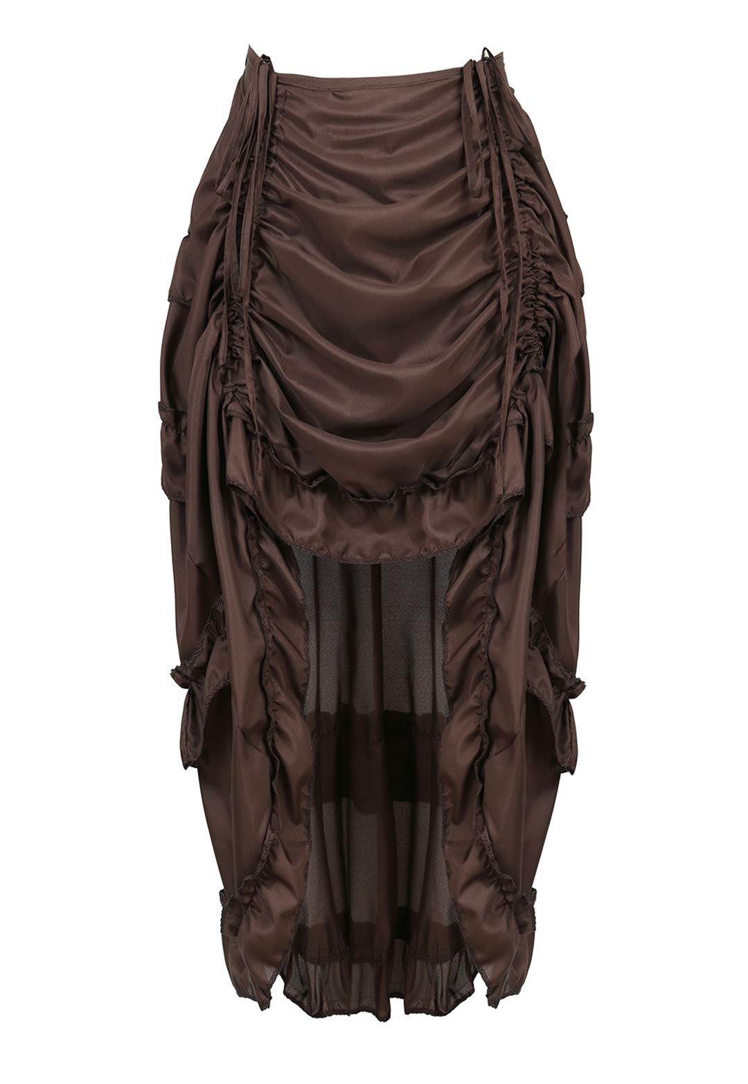 Kranchungel Womens Steampunk Skirt Pirate Costume Victorian Cosplay Ruffle High Low Outfits Medium/Large Brown