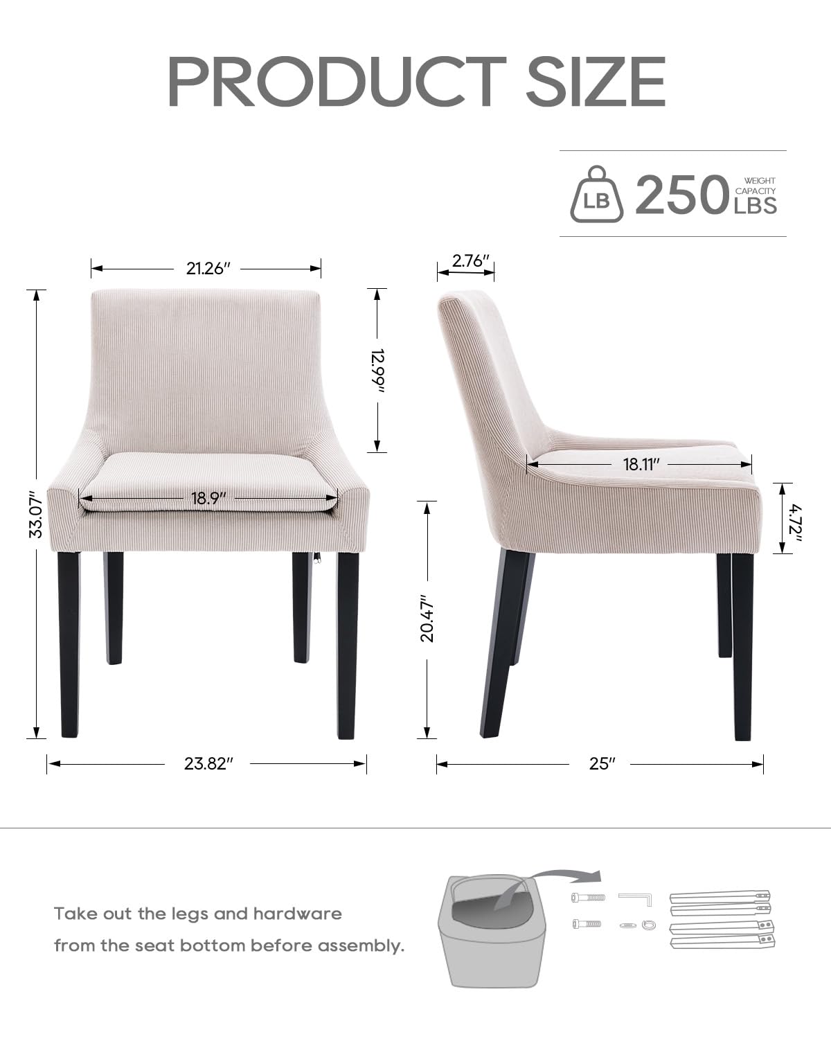 Homixis Upholstered Dining Chairs Set of 4 - Fabric Modern Kitchen Chairs, Mid-Back Dining Room Chairs with Wooden Legs and seat Cushion