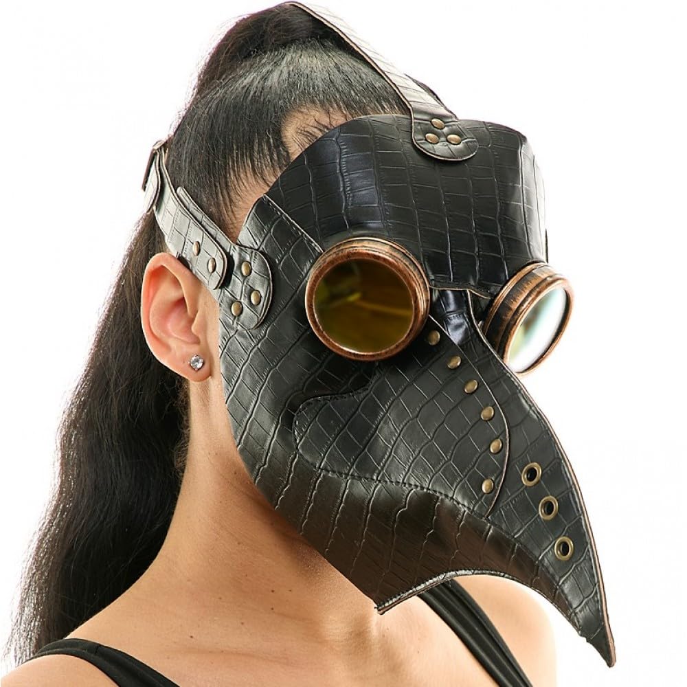 STORM BUY Steampunk Plague Doctor Mask Long Nose Bird Masquerade Mask For Halloween Costume Cosplay party (Black Leather)