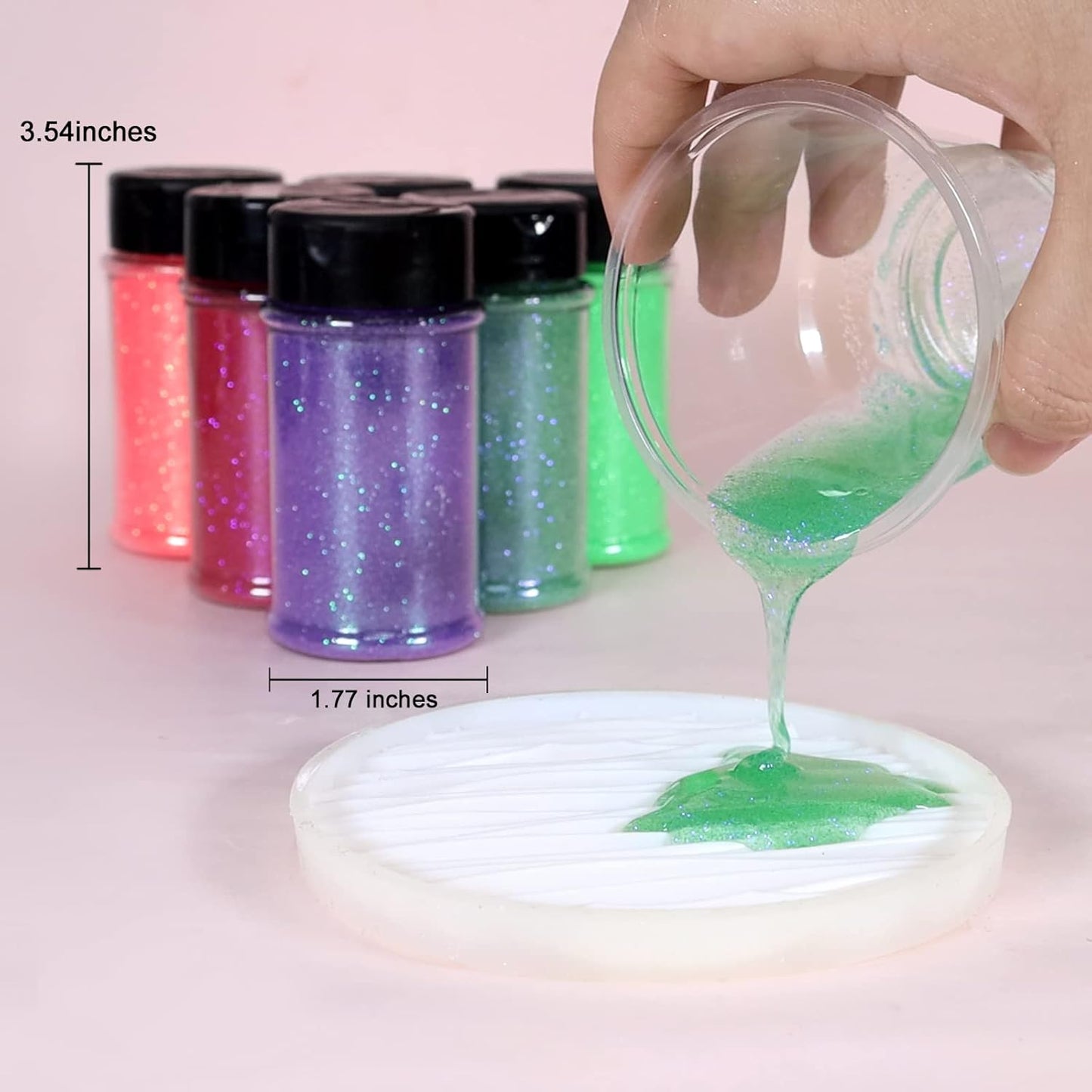 Renfio Iridescent Ultra Fine Glitter Powder Resin Supplies Glitters 1.94 Oz (55g) PET Flake Crafts Sequins 1/128" 0.008" 0.2mm Epoxy Chips Flakes for Tumblers Slime Painting - Rose Pink