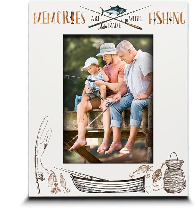 BELLA BUSTA Fishing Themed Picture Frame-Adventures, Fishing Memories Gifts-Christmas, Birthday, Father's Day, Grandpa, Da...