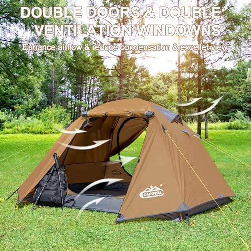 2-3 Person Backpacking Tent with Double Door 2 Vestibule, Waterproof Windproof Lightweight Easy Set Up 3 Season 2 Man Two ...