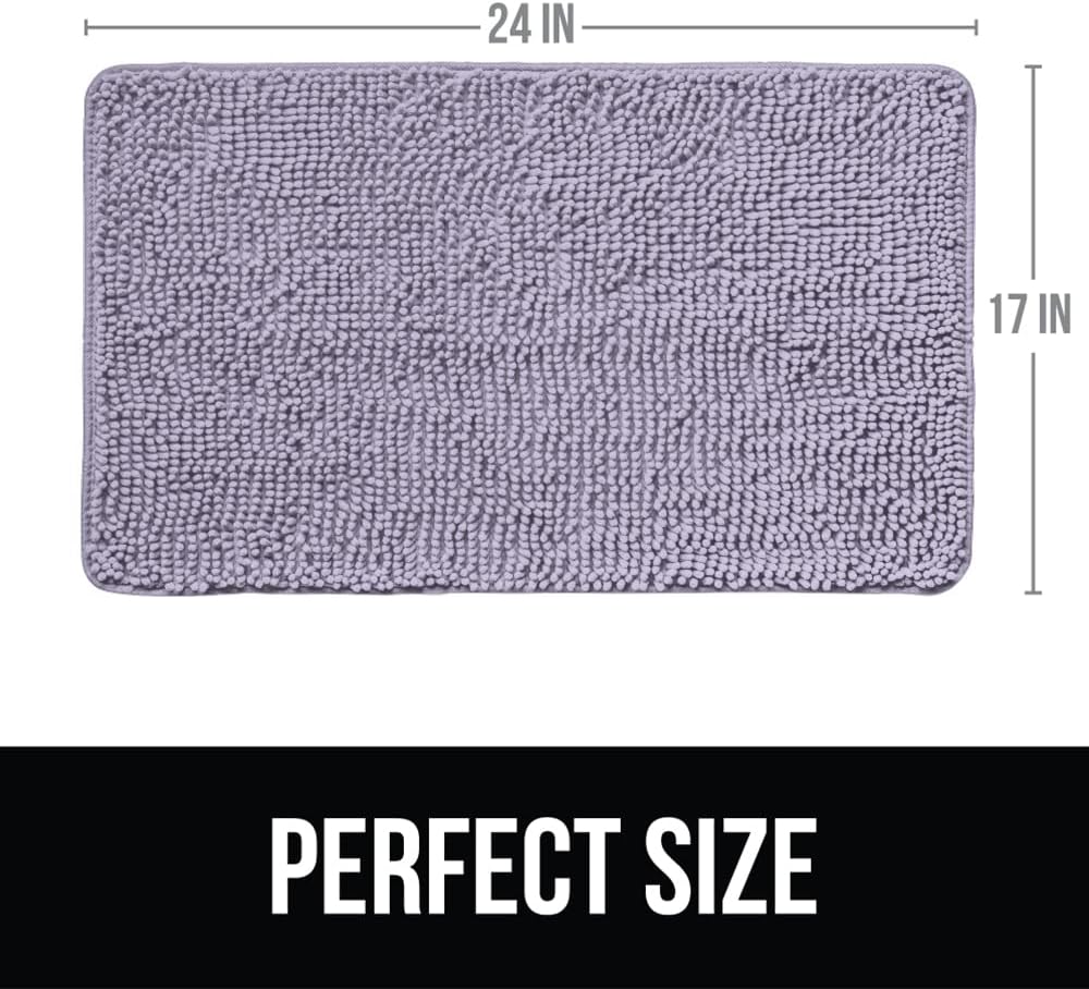 KANGAROO Bathroom Rugs, Chenille Soft Absorbent Bath Rug, Shaggy Shower Mat, Quick Dry Machine Wash Bathmat, Plush Carpet Mats for Tub, Bathtub and Room Home Decor Accessories, 24x17, Light Purple