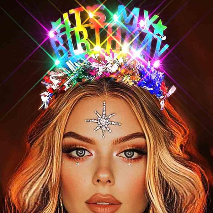 Zoestar Light Up Happy Birthday Headband Glowing Birthday Accessories for Women