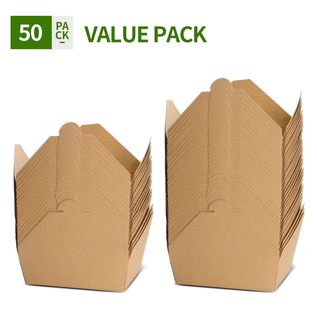 AICHEF 50 Pack 70 oz Large Take Out Food Containers - Heavy Duty Microwavable Kraft Brown Paper To Go Box #3 - Grease Resist Paper Lunch Box Cardboard Take Out Box for Restaurant, Household, Party
