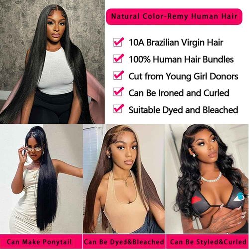 12A Human Hair Bundles Straight 100% Unprocessed Brazilian Virgin Hair Weave 3 Bundles Silky Black Hair for Black Women 20 22 24 Inch