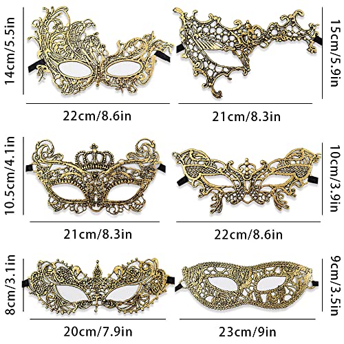 Huture 6 Packs Lace Masquerade Mask, Gold Lace Eye Patch for Women Mascarade Ball Sexy Lady Half Face Mask Fancy Dress Ven...