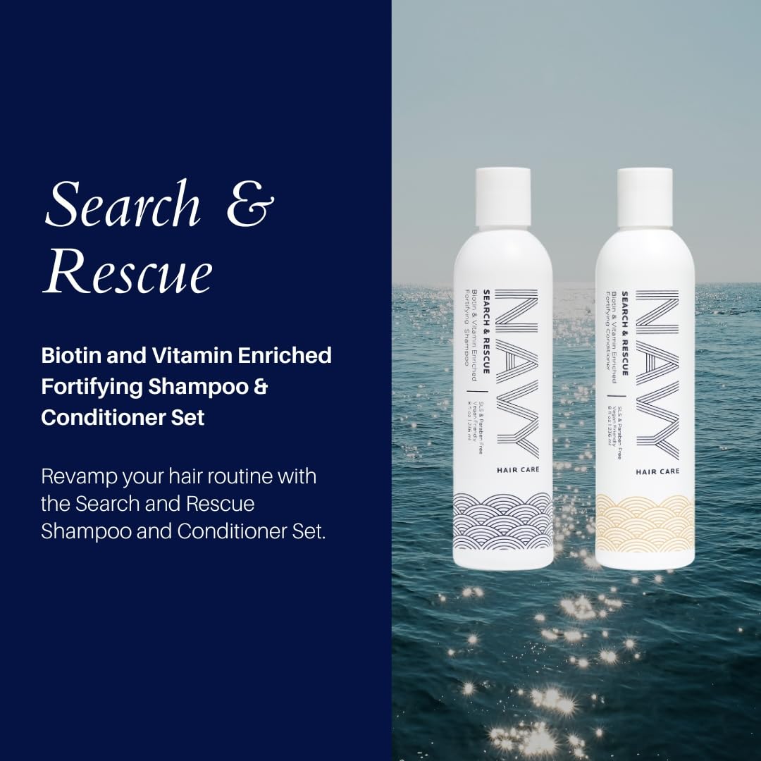 NAVY Hair Care Search and Rescue Shampoo & Conditioner Set | Biotin and Rosemary Oil Enriched for Hair Growth | Suited for All H