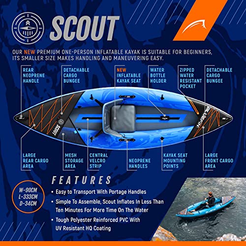 Premium Bluefin Ranger & Scout Inflatable Kayak - Inflatable 1 & 2 Person Kayak Accessories: Pump, Paddle Phone Case and B...