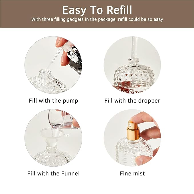 2 Pack 50ml Refillable Spray Perfume Bottles, Empty Clear Perfume Atomizer, Portable Perfume Mist Spray Bottle Travel Perfume Dispenser (50ML, Gold & Silver)