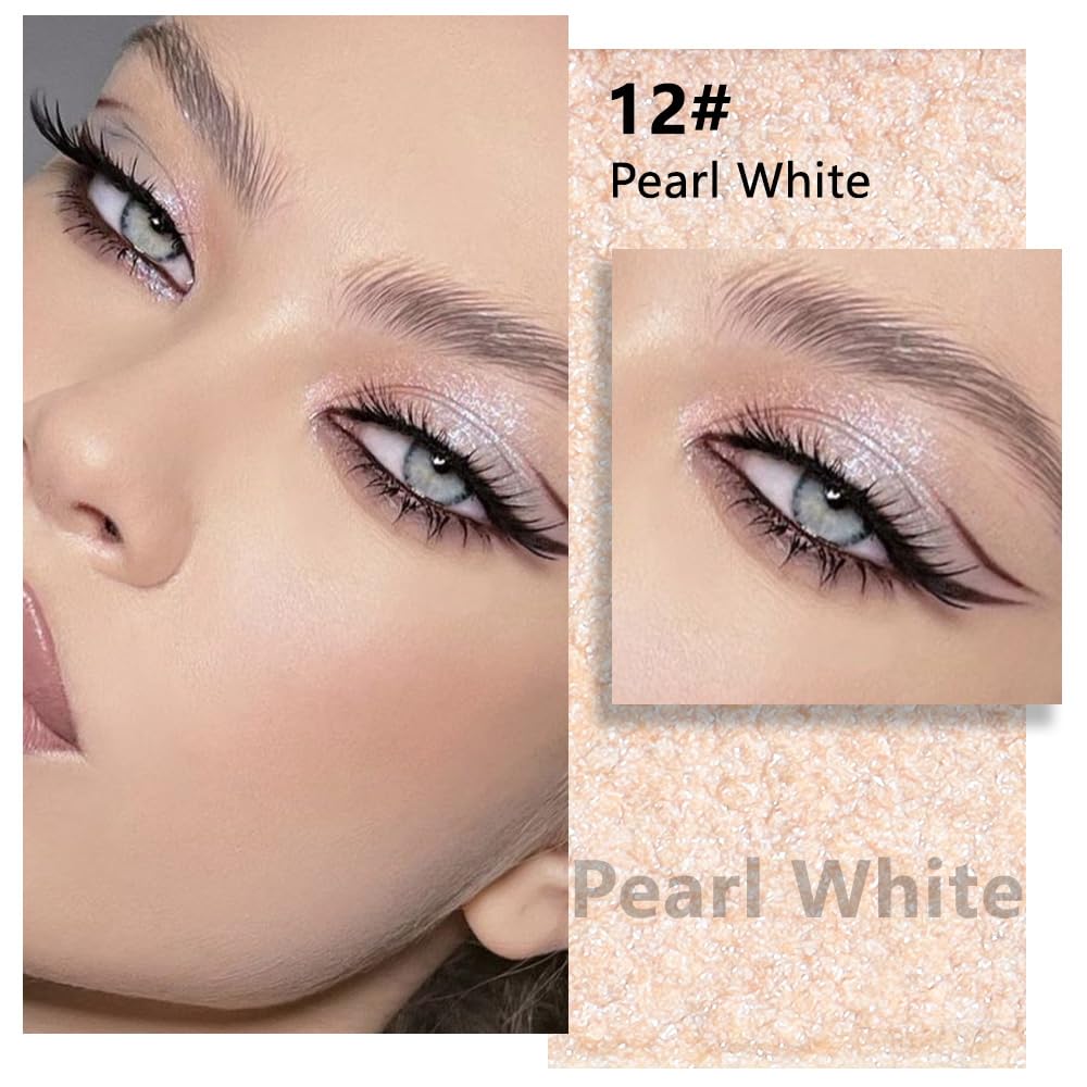 HHLTOH Pressed Single Eyeshadow Palette - Mini Shadow in Pearl White | Shimmer & Glitter Makeup for Women | Highly Pigmented, Bl