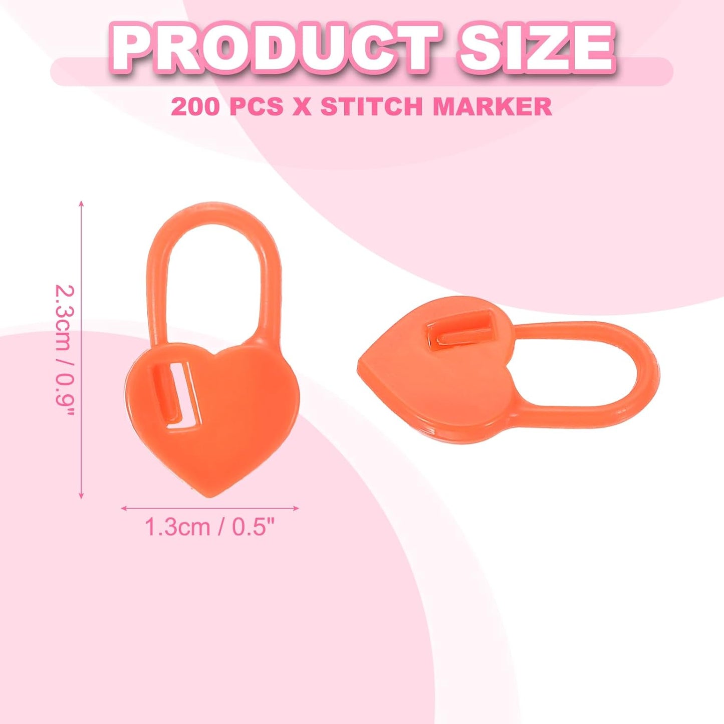 uxcell 200pcs Stitch Markers for Crocheting, Heart Shaped Crochet Marker Needle Clip Counter for Knitting Clothing Tag DIY Craft,Orange