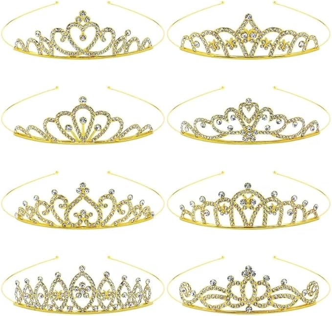 inSowni 8 Pieces Gold Metal Sparkly Rhinestone Princess Tiara Crown Headbands Wedding Birthday Party Prom Headpieces for W...