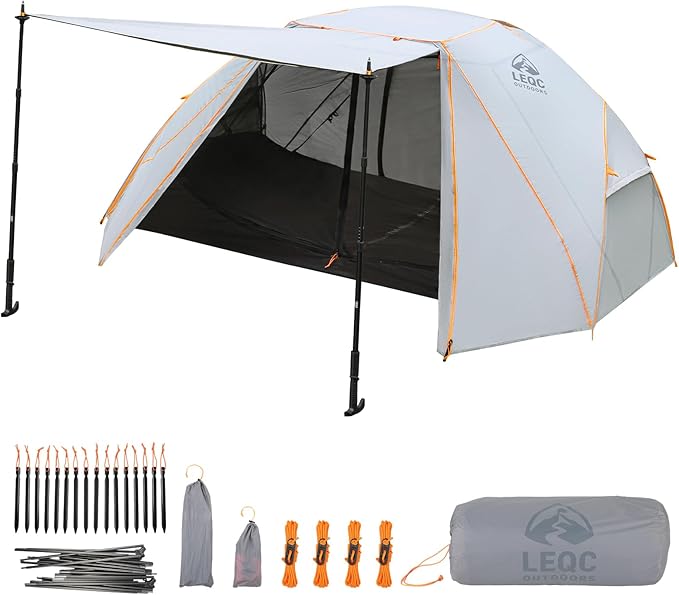 LEQC Stable Windproof 2 Person Camping Tent: 20D SIL-Nylon PU5000 Waterproof Fly, 7001 Aluminum Poles, 4 Guy Lines and 16 ...