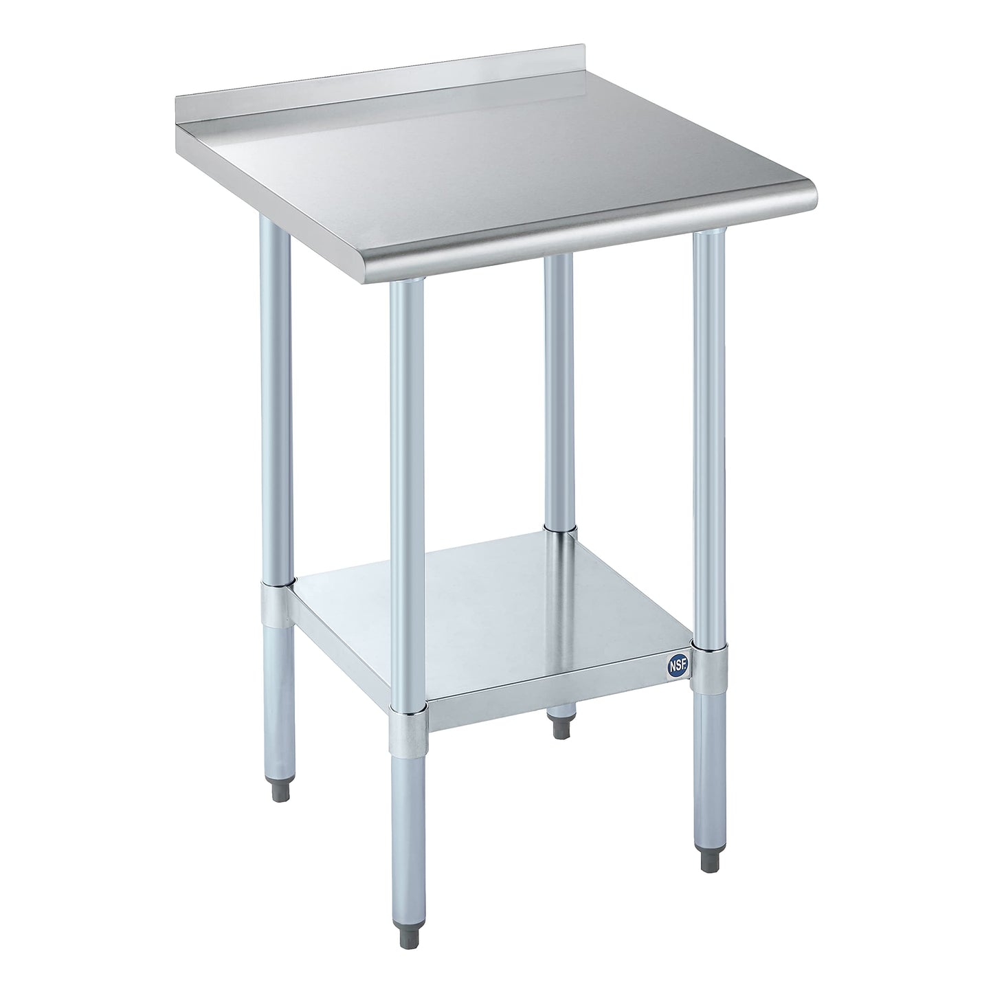 ROCKPOINT Stainless Steel Table for Prep & Work with Backsplash 24x24 Inches, NSF Metal Commercial Kitchen Heavy Duty Table with Adjustable Under Shelf and Table Foot for Restaurant, Home and Hotel