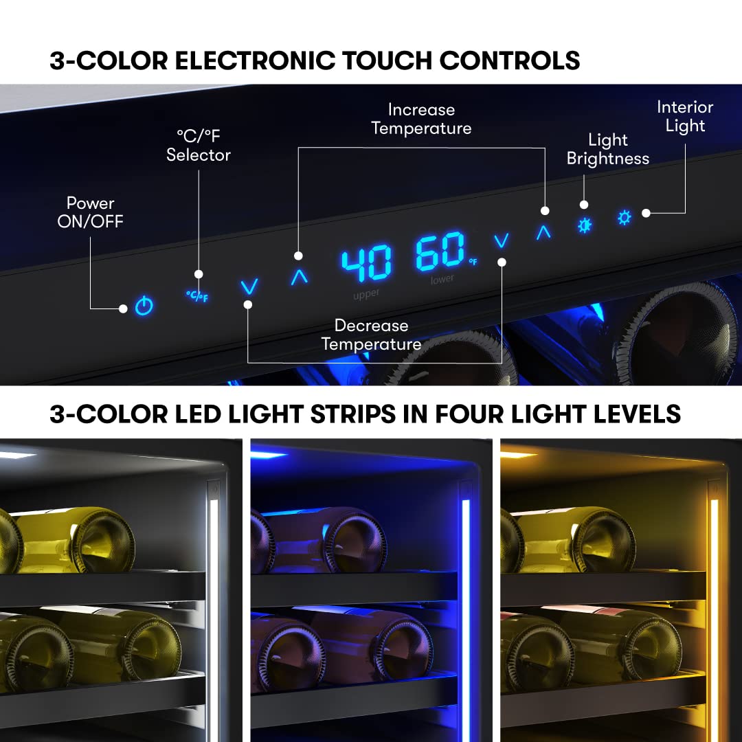 Zephyr Presrv 24 Inch Wine Fridge Dual Zone Panel Ready Under Counter - Wine Cooler Cellars Small Cabinet Wine Refrigerator Home Bar Chiller Freestanding ENERGY Star certified, 45 Bottles