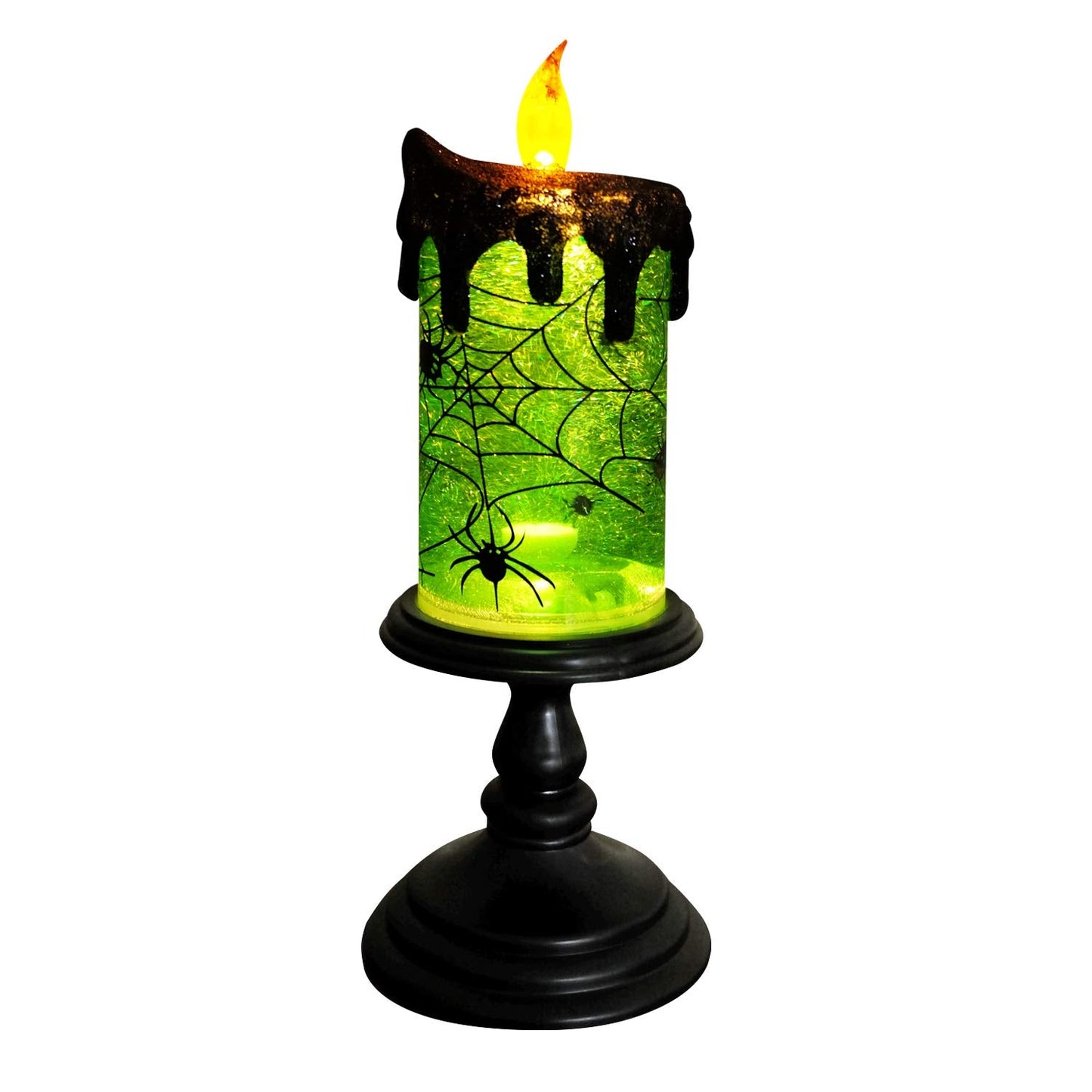 Eldnacele Halloween Snow Globe Candles Lighted Lamp, Battery Operated Spooky Spinning Water Glittering Tornado Candle Flameless Candles Table Centerpiece for Halloween Celebration Parties(Spider)